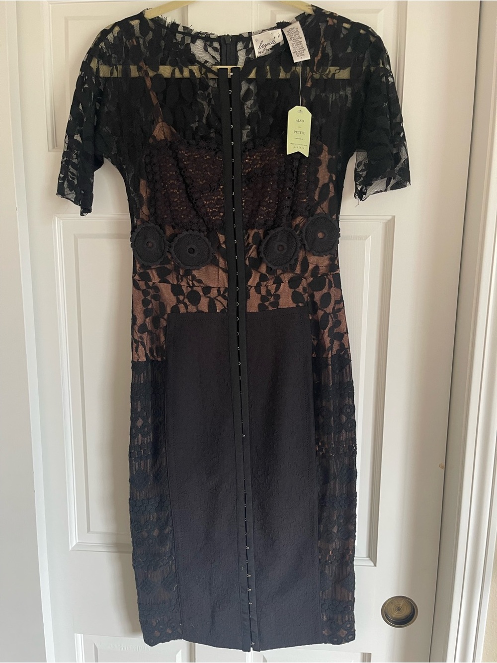 Anthropologie Byron Lars Black Lace and Nude-Underlay Midi Dress